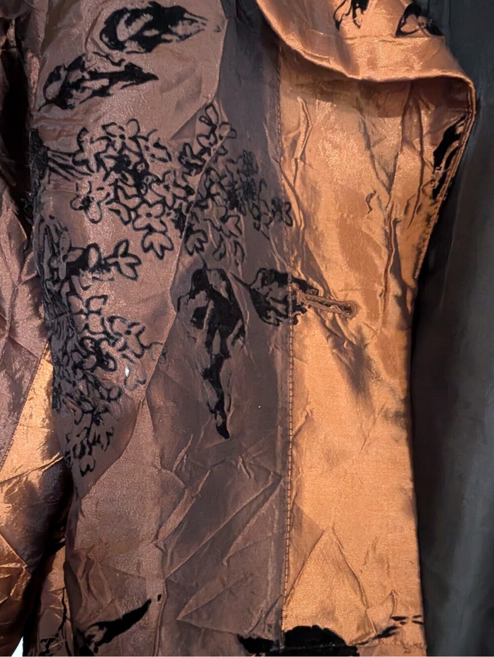 Susan Graver 1X Moody Floral Blazer Copper & Espresso Shimmer Jacket Open-Front - Picture 4 of 9